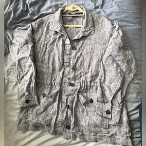 Lands End 100% Linen Coastal Safari Utility Lightweight Layer Jacket Shacket